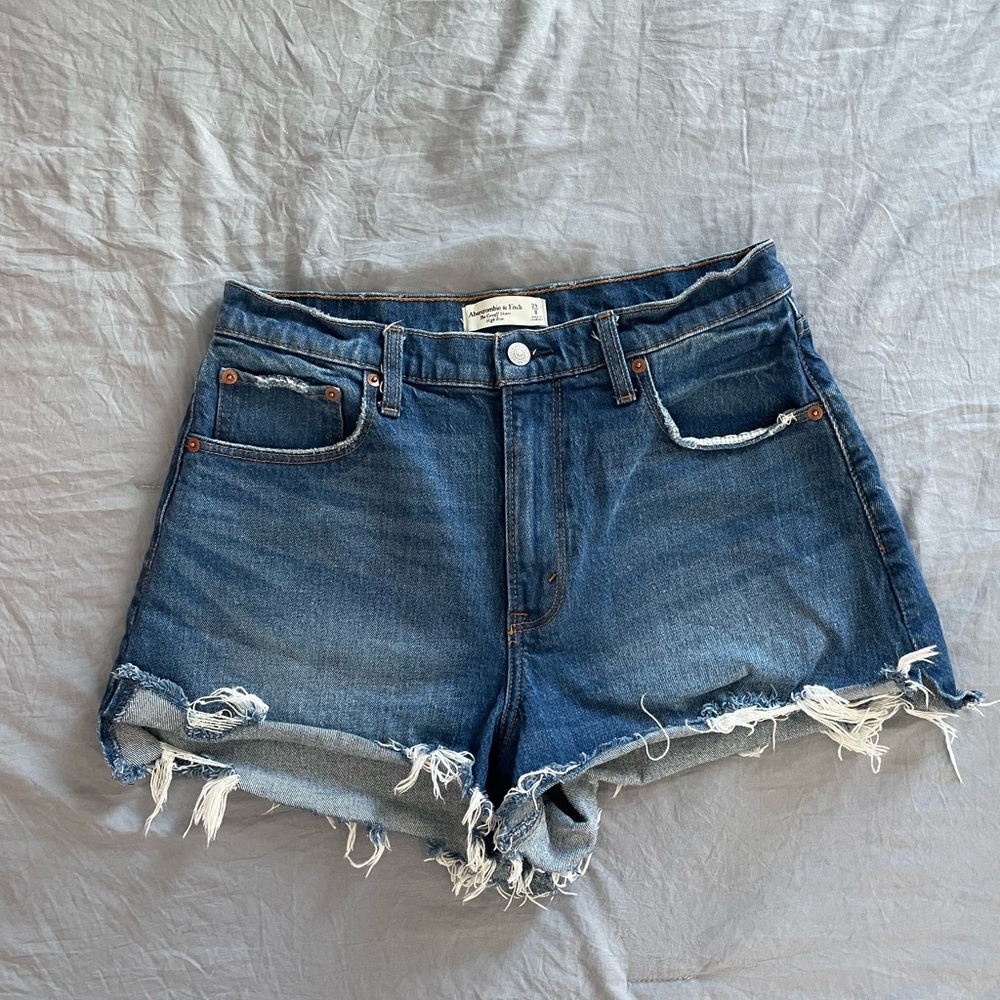 Abercrombie & Fitch Blue Frayed Jean Shorts distressed cut-off 8/29
